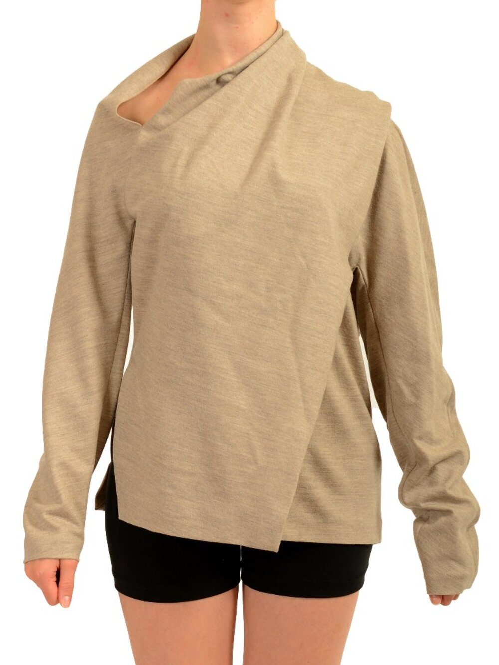 Hugo Boss Women's "Bakas" Stone Gray 100% Wool Asymmetrical Top US 4 IT 40